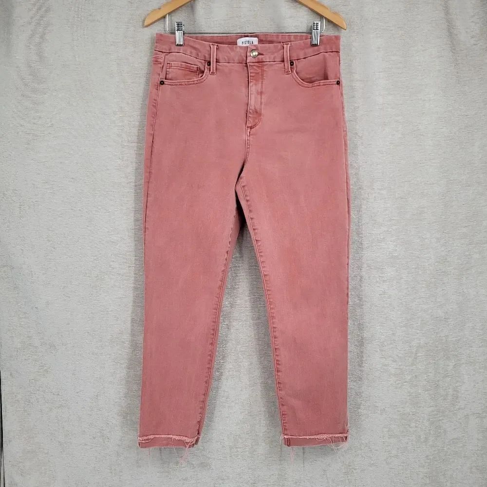 Pistola Slim Straight Scissor Cut Hem Jeans Size 32 Raw Frayed Cuffed Dusty Pink